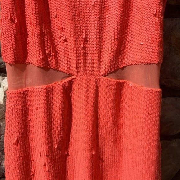 Alice + Olivia Dress Cara Sequin Mesh Cut Out Coral Sleeveless Size 6 NWT - Picture 4 of 12